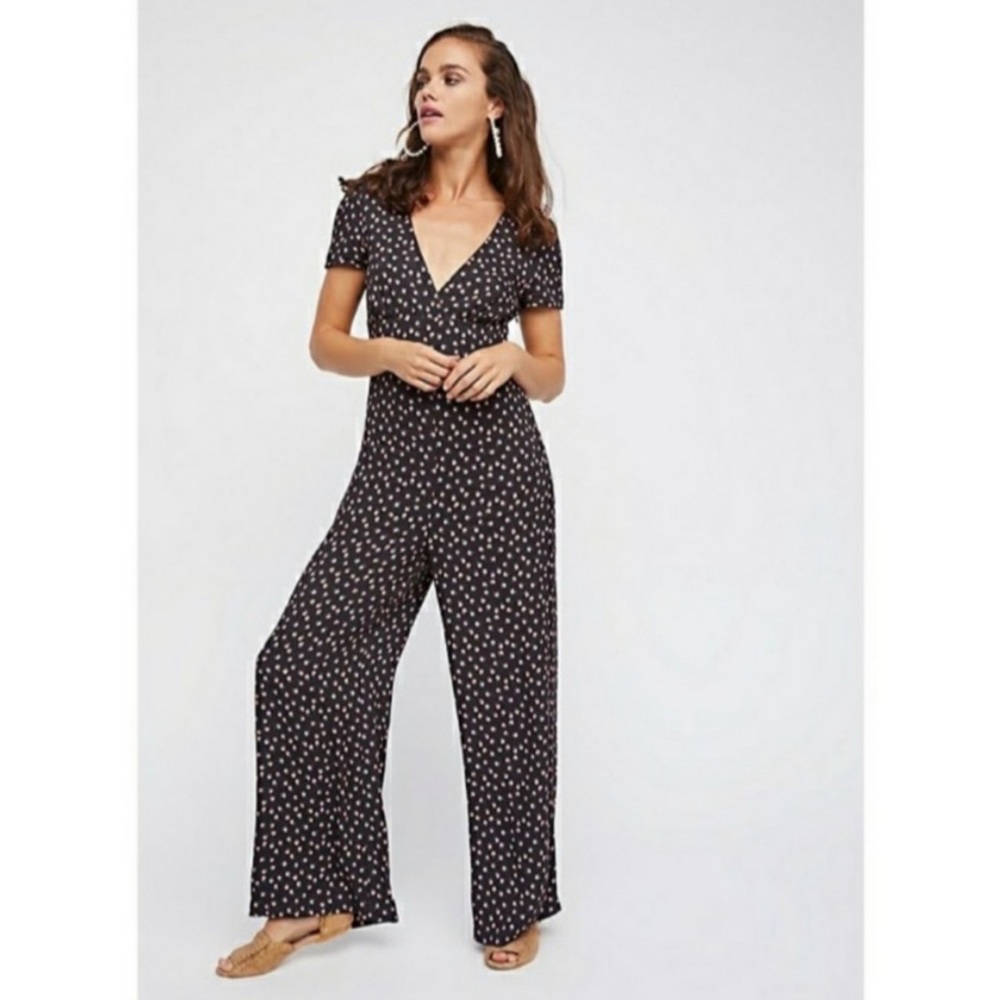 Free People Black Floral Jumpsuit